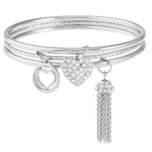 JCPenney Mixit Silver Tone 3-Pc. Heart Bangle Bracelet Set One Size NIB